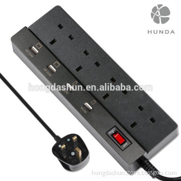 Hot UK Power Extension Lead 4 Outlet Hub 250V Power Strip with Surge Protector